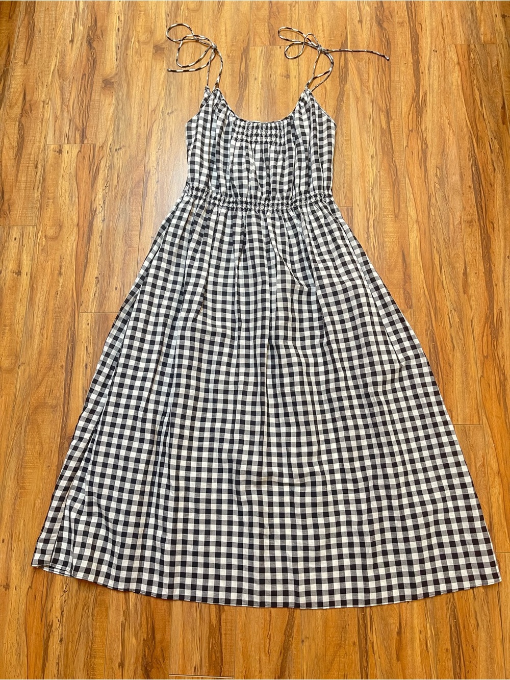 DOEN Leslie Gingham Midi Dress in Black Marilyn Size L - Picture 12 of 16